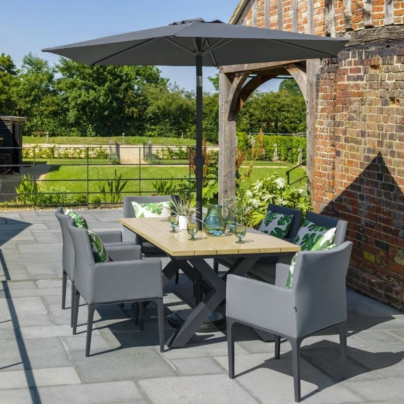 LG Outdoor Stockholm 6 Seat Dining Set With Armchairs And Deluxe 3m Parasol 1 LG Outdoor Stockholm 6 Seat Dining Set With Armchairs And Deluxe 3m Parasol