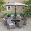 LG Outdoor Monaco Sand 8 Seat Dining Set With Weave Lazy Susan And Parasol
